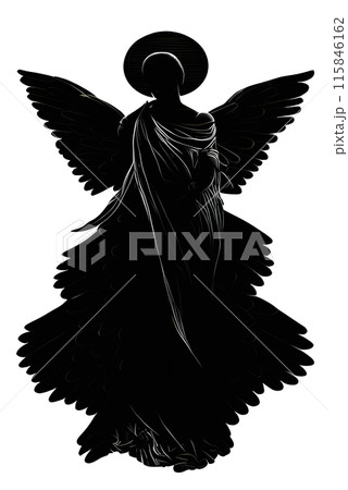 Black silhouette of a woman as angel on white background. Black silhouette of a woman as angel on white background. 115846162
