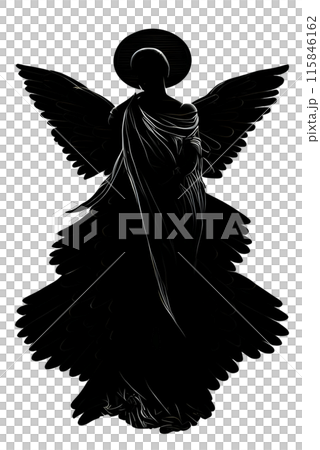 Black silhouette of a woman as angel on white background. Black silhouette of a woman as angel on white background. 115846162