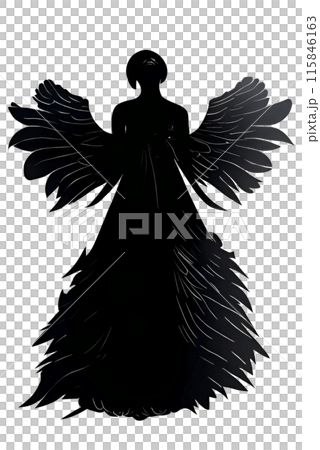 Black silhouette of a woman as angel on white background. Black silhouette of a woman as angel on white background. 115846163