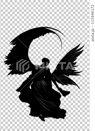 Black silhouette of a woman as angel on white background. 115846172