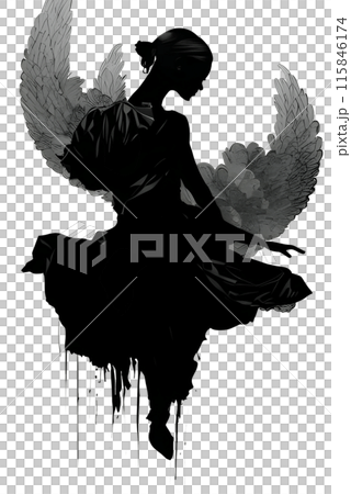 Black silhouette of a woman as angel on white background. Black silhouette of a woman as angel on white background. 115846174
