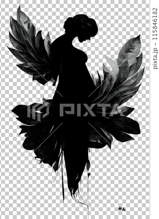 Black silhouette of a woman as angel on white background. 115846182