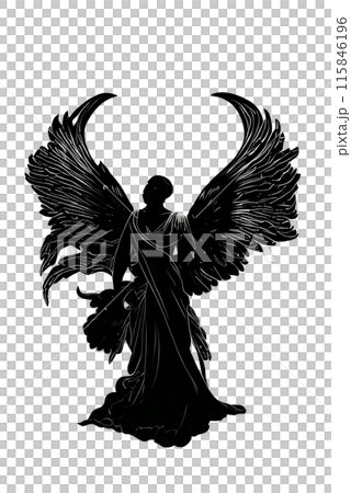 Black silhouette of a woman as angel on white background. 115846196