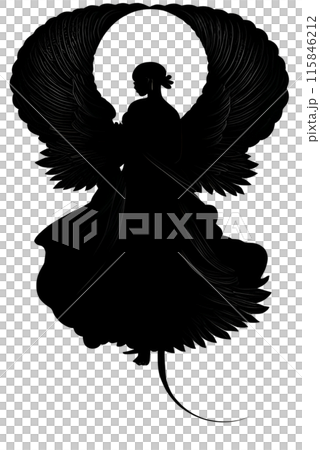 Black silhouette of a woman as angel on white background. Black silhouette of a woman as angel on white background. 115846212