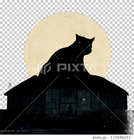 Black silhouette of a cat on grey background. 115846231