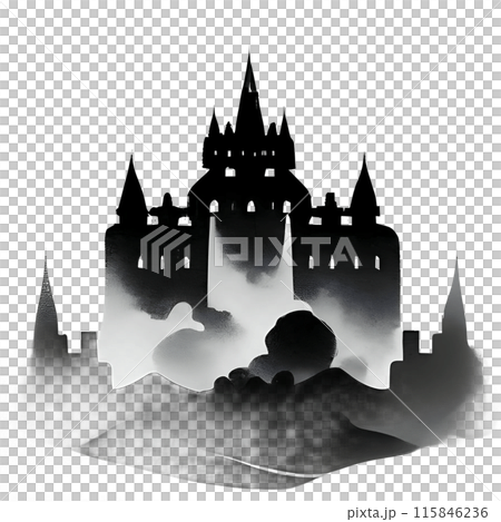 Black silhouette of a castle on white background. 115846236