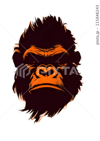 Black silhouette of a gorilla on orange background. 115846243