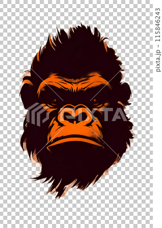 Black silhouette of a gorilla on orange background. 115846243