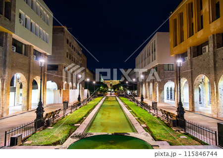 Paseo Degollado, a pedestrian street in Guadalajara, Mexico at night 115846744