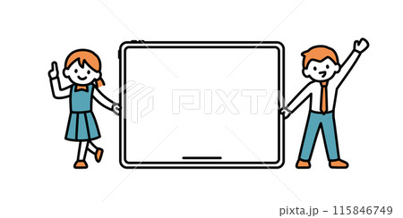 タブレットを紹介する高校生のイラスト タブレットを紹介する高校生のイラスト 115846749