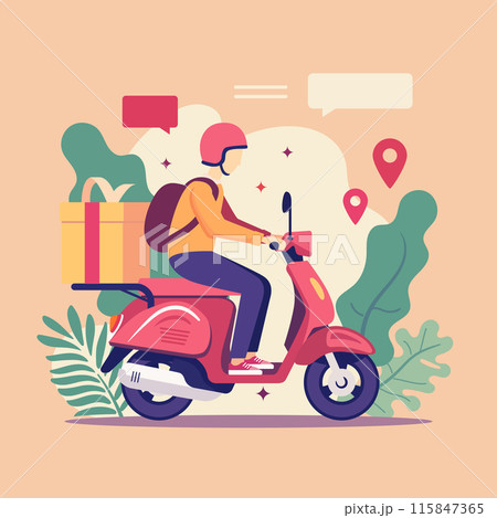 Online delivery service concept. online order scooter delivery. vector illustraion Online delivery service concept. online order scooter delivery. vector illustraion 115847365