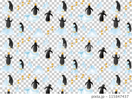 水彩風格的冰、企鵝和腳印圖案 115847437