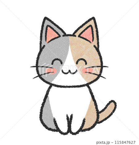 座っているにこにこねこ（三毛猫）のイラスト素材 [115847627] - PIXTA