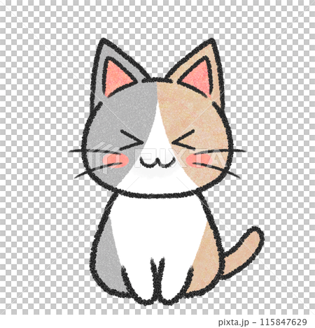 座っているくすくすねこ（三毛猫）のイラスト素材 [115847629] - PIXTA
