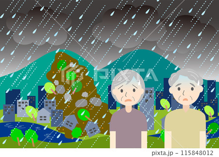 台風被害が心配な老夫婦イラスト 115848012