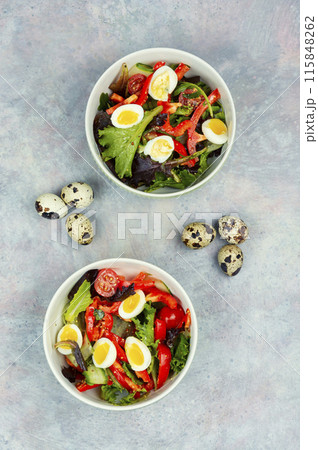 Summer salad with vegetables and eggs. Summer salad with vegetables and eggs. 115848262