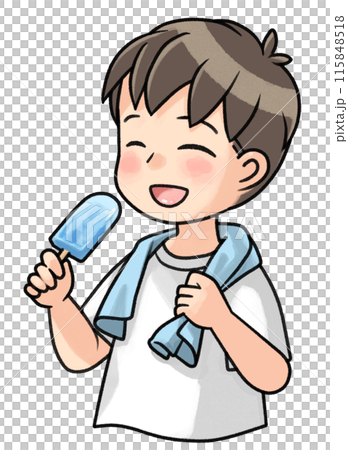 男孩洗完澡吃冰淇淋 男孩洗完澡吃冰淇淋 115848518