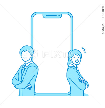 スマートフォン画面と人物のベクターイラスト (スマホ画面デザインスペース) スマートフォン画面と人物のベクターイラスト (スマホ画面デザインスペース) 115848918