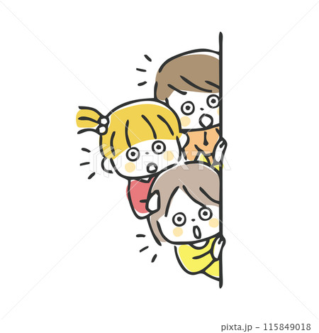 壁から覗いている子供 驚く 壁から覗いている子供 驚く 115849018