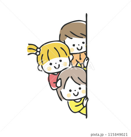 壁から覗いている子供　笑顔 115849021