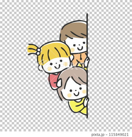 壁から覗いている子供　笑顔 115849021