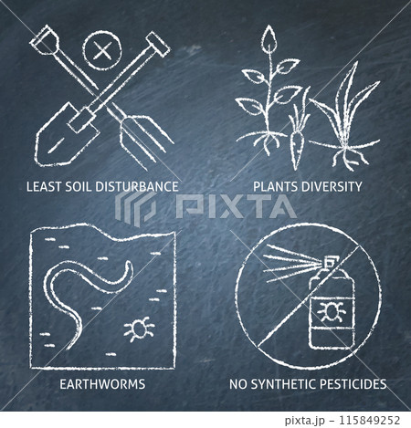 Sustainable farming priciples chalkboard icon set 115849252
