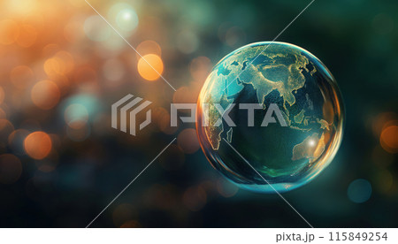 Soap Bubble With World Map On Blurred Background 115849254