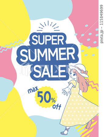 ポップな流体と女の子のフレームのセールPOP チラシ　バナー 115849699