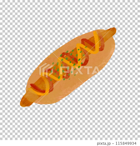 Hand-drawn illustration of sausage bread with texture 115849934
