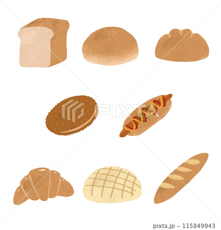 手描き いろんなパンのイラスト 手描き いろんなパンのイラスト 115849943