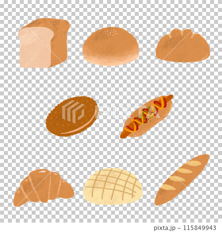 手描き いろんなパンのイラスト 手描き いろんなパンのイラスト 115849943