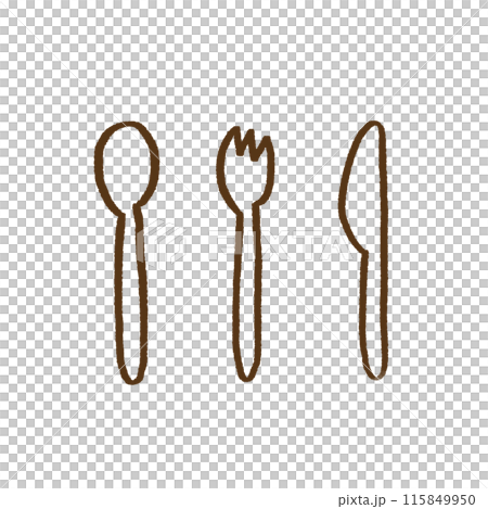 手繪線畫湯匙、叉子和刀子插圖 115849950
