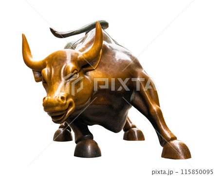 Metal bronze bull isolated on white background Metal bronze bull isolated on white background 115850095