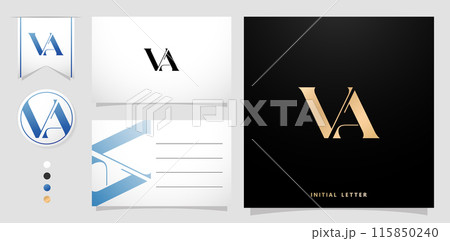 logo vector company icon element template alphabet letter VA with business card isolated background for company branding ad campaign, letterpress, embroidery, covering invitation, envelope sign symbol 115850240