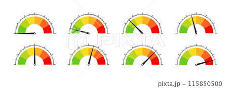 Colorful Speedometer Set: Measurement Gauges for Apps and Websites. Colorful Speedometer Set: Measurement Gauges for Apps and Websites. 115850500