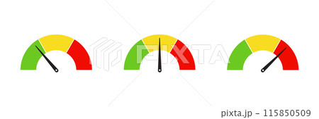 Speed Performance Gauges from Low to High. Vector scale, level of performance Speed Performance Gauges from Low to High. Vector scale, level of performance 115850509