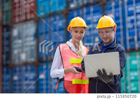 Group of Port Container Ship Yard Colleague Workers working together join teamwork control operate solving problem. Group of Port Container Ship Yard Colleague Workers working together join teamwork control operate solving problem. 115850720