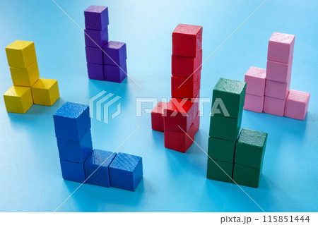 Grouped colored cubes as different market segments. Abstract elements. 115851444