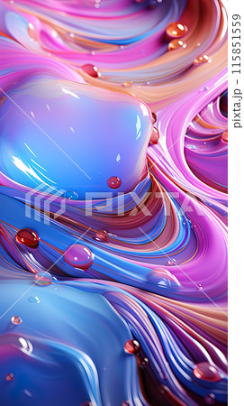 Liquid abstract pink and blue background with drops 115851559