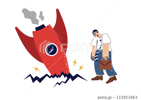 Business failure for man, tried to launch space startup, standing near crashed rocket 115851663