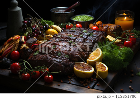 Grilled meat bright juicy illustration for restaurants Grilled meat bright juicy illustration for restaurants 115851780