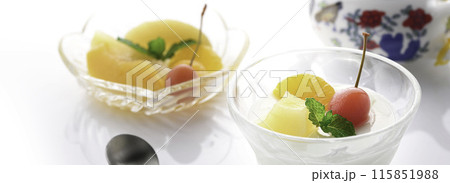 フレッシュな果物を使用したフルーツ杏仁豆腐 フレッシュな果物を使用したフルーツ杏仁豆腐 115851988