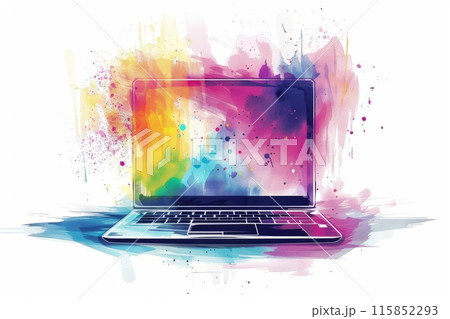 Watercolor laptop with colorful splashes 115852293