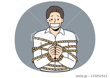 Businessman tied in ropes taken in hostage Businessman tied in ropes taken in hostage 115852413