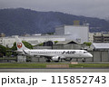 雨の大阪空港・伊丹空港の風景・タキシングする旅客機・飛行機・J-AIRエンブライエル190 115852743