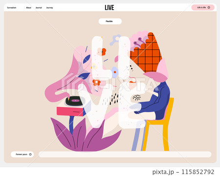 Life Unframed: Flower music -modern flat vector concept illustration of person listening to gramophone. Metaphor of unpredictability, imagination, whimsy, cycle of existence, play, growth, discovery Life Unframed: Flower music -modern flat vector concept illustration of person listening to gramophone. Metaphor of unpredictability, imagination, whimsy, cycle of existence, play, growth, discovery 115852792