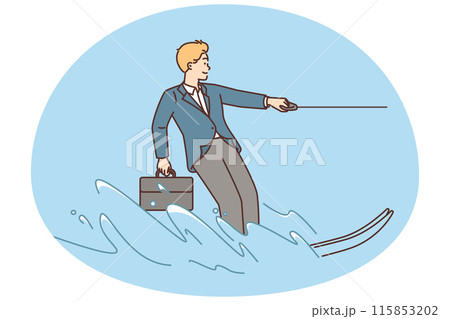 Businessman riding water ski Businessman riding water ski 115853202