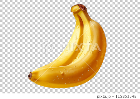 Bright yellow bananas with water droplets, isolated on white background, ideal for healthy food visuals. Bright yellow bananas with water droplets, isolated on white background, ideal for healthy food visuals. 115853348