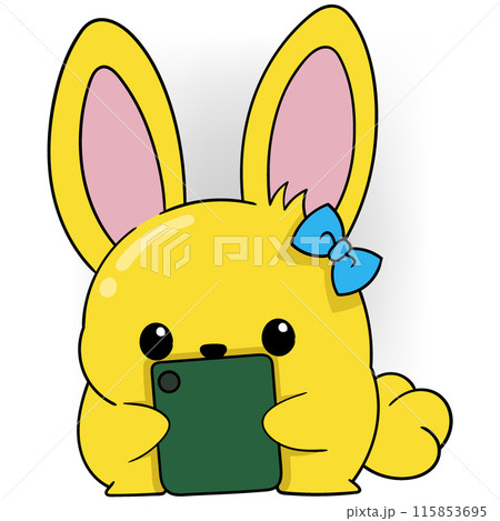 Adorable Bunny Playing with Phone Adorable Bunny Playing with Phone 115853695
