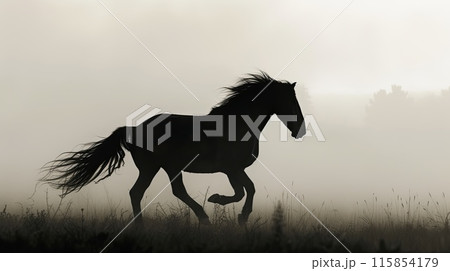 Rearing black horse. Generative AI 115854179